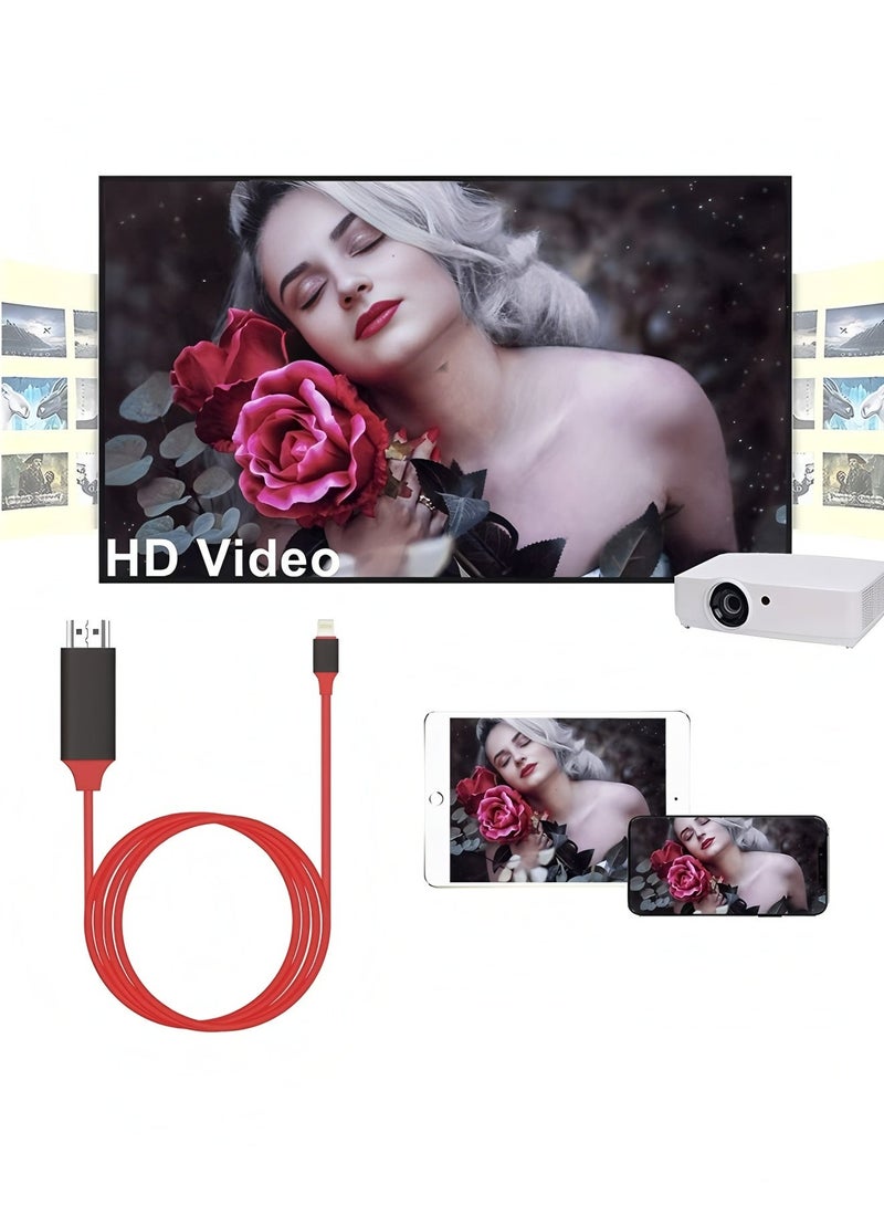 أبلينم محول Lightning إلى HDMI، كابل تلفزيون عالي الدقة 1080 بكسل معتمد من Apple MFi، متوافق مع iPhone وiPad وموصل شاشة مزامنة AV الرقمية على شاشة تلفزيون عالية الدقة وجهاز عرض (أحمر) - Image 3